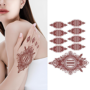 Cross-Border New Indian <strong>Henna</strong> <strong>Tattoo</strong> Stencils Brown Lace Waterproof Paper Hand Flower Back <strong>Temporary</strong> <strong>Tattoo</strong> Sticker