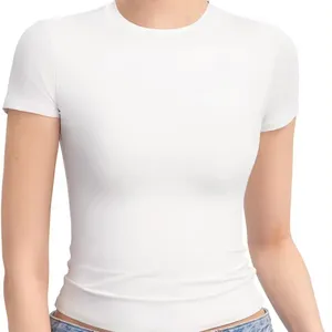 Женские топы с круглым вырезом и коротким рукавом, облегающие футболки с двойной подкладкой, базовая футболка, коллекция «Дым облако»