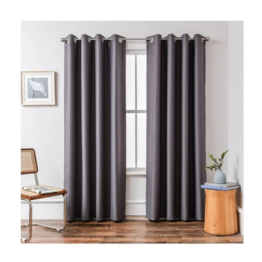 Özel 100% Polyester Grommet üst açık kahverengi karartma kumaşı oturma odası için Modern perdeler