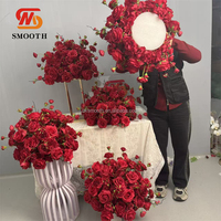 Décoration de centre de table de mariage de luxe SMOOTH, boule de fleurs artificielles en soie rouge pour centre de table