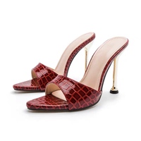 Sandália stiletto salto alto, atacado de fábrica, sandália de crocodilo, salto aberto, sapatos casuais para mulheres
