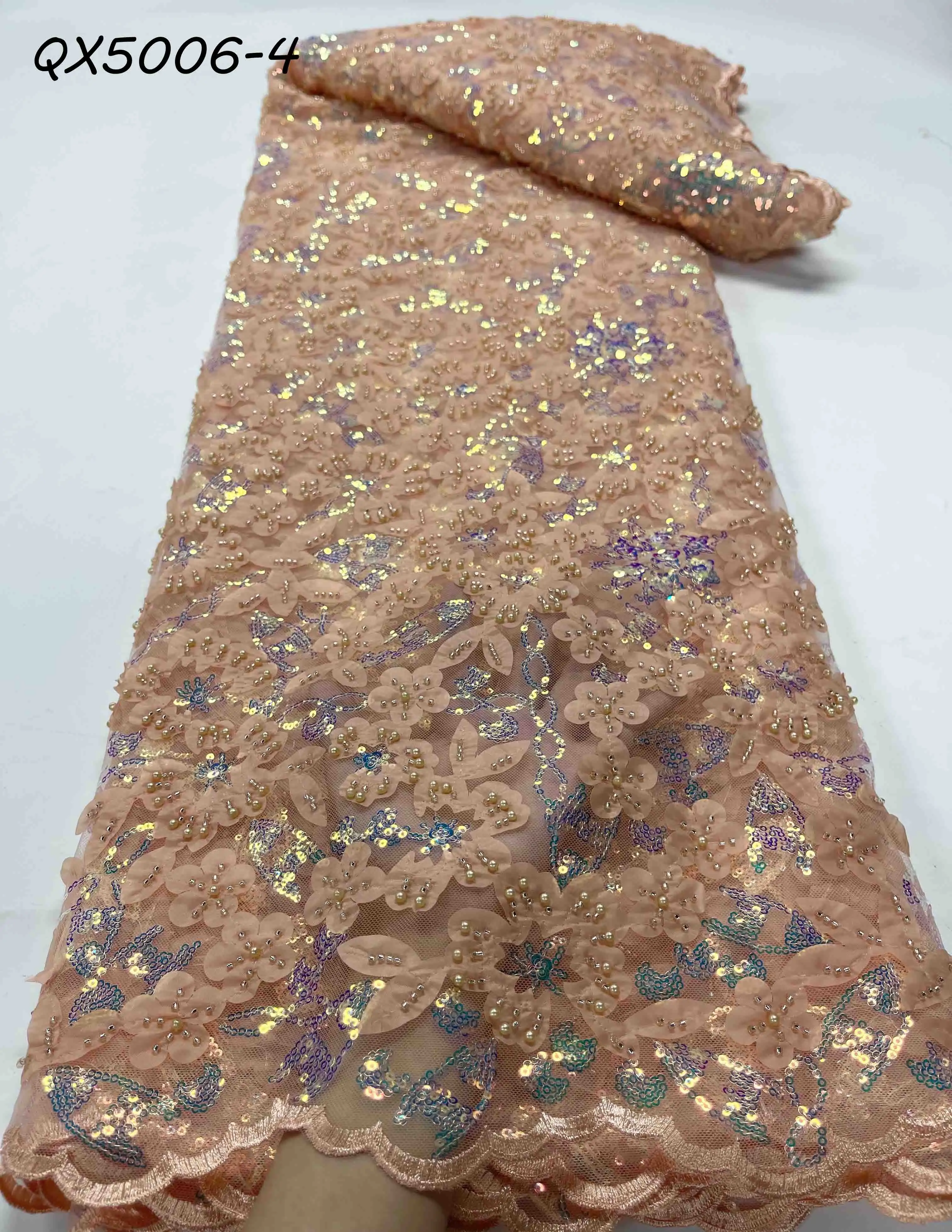 Sequins saree sınır dantel şerit nakış net kumaş el yapımı boncuklu kırmızı afrika fransız 3d