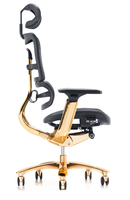Fauteuil de Direction de Luxe pour PDG, Doré, avec Dossier Haut, Pivotant à 360°, Design Classique Moderne, en PU, Accoudoirs et Repose-Pieds