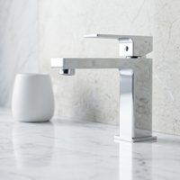 Robinet de lavabo moderne carré à monter sur le comptoir, en laiton chromé, mitigeur chaud et froid, à poignée unique