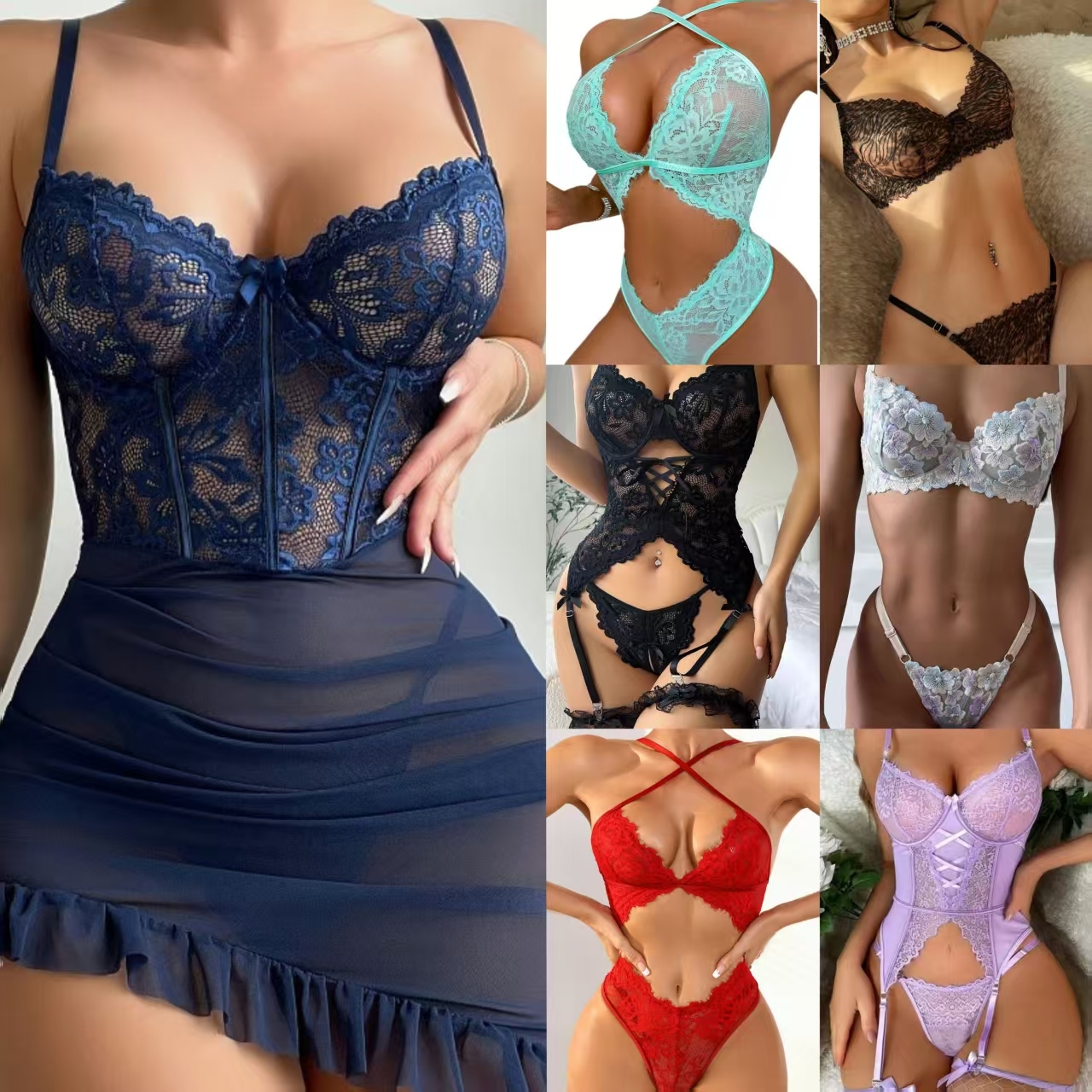 buy cheap sexy lingerie Avidlove Sexy Lingerie for Women 2 Piece Lace Bodydoll Lingerie Set with  Underwired Bra and Panty Sets main image 0