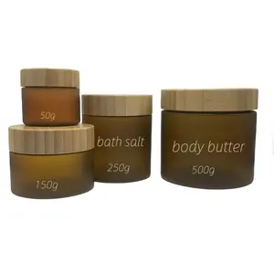 50G 150G 250G 500G 8 Oz Cosmetische Pot Voor Huisdieren Bamboe Deksel Suiker Scrub Body Boterboter Scrub Potjes Bruine Amberkleurige Potten Met Houten Deksel