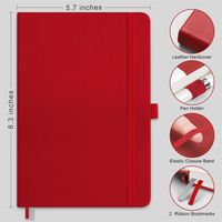 Venta al por mayor de cuero PU Tapa dura rojo punteado/forrado en relieve Logo escritura A7 A6 A5 A4 diario cuaderno con banda elástica y lazo de pluma