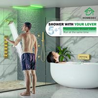 HOMEDEC Ensemble de douche 14x20 pouces en laiton brossé et zinc-aluminium, avec bec de baignoire, vanne 5 voies, 6 jets latéraux et pommeau de douche pluie