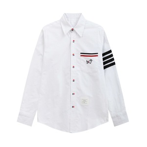 Camicia Casual Autunnale a Maniche Lunghe in Cotone per Coppie con Motivo Animale Ricamato, Traspirante e Assorbente, Bianca - Product Image 1