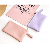Tas Kosmetik Kulit Vegan Lembut dengan Ritsleting, Tas Makeup Portabel, Dompet Koin, Dompet Amplop Modis, Tempat Kartu Mahjong, Clutch