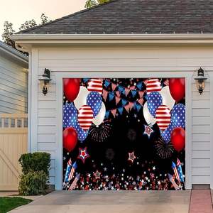 Bannière de porte de garage Joyeux 4 juillet, ballons, feux d'artifice, bannière de fête des Vétérans, décorations <span class=keywords><strong>du</strong></span> Jour de l'Indépendance, décorations intérieures et extérieures - Product Image 1
