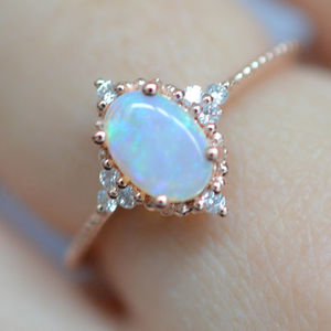 Anillo de Boda de Plata de Ley 925 al por Mayor, Chapado en Oro Rosa, Joyería Fina con Ópalo Blanco - Product Image 2