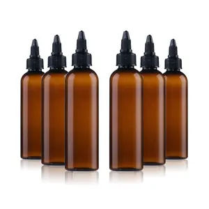 120ml Cosmetic Hair Oil Hot Seal PET No Leak Top Cap Amber Dropper Bottle