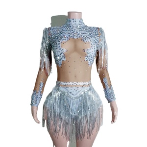 Sexy Performance Dance Rhinestones <strong>Sequins</strong> Tassel <strong>Bodysuit</strong> for Women Costume Singer Dancer Stage Wear Sparkly Birthday Outfit - Product Image 2