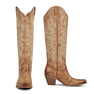 WETKISS Venta al por Mayor 2026 Botas Altas Vintage Bordadas para Mujer, Elegantes Botas de PU con Punta en Pico hasta la Rodilla, Botas Vaqueras de Tacón Grueso para Dama - Product Image 3