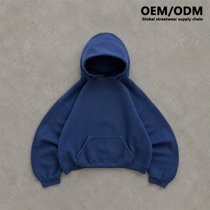 Felpa con cappuccio da uomo Fighting Ant Fabricant lavata, con zip, taglio corto, blu navy delavé, oversize, streetwear, marca privata, OEM su misura - Product Image 1
