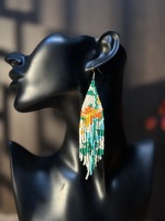 Anting-anting Panjang Wanita AHAYA dengan Hiasan Bunga dan Rumbai Manik-manik - Gaya Bohemian, Rumbai, Manik-manik Biji, Tribal, Lampwork Kaca, untuk Peringatan Hari Jadi
