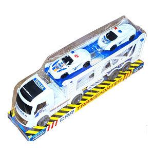 Ensemble de jouets camion transporteur de voitures de police pour enfants avec quatre mini-voitures en PVC dans une boîte - Product Image 1