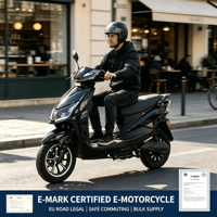 Moto électrique homologuée CE E-MARK pour la route, 8e génération, 1200W, cyclomoteur de banlieue, étanche, batterie lithium longue portée