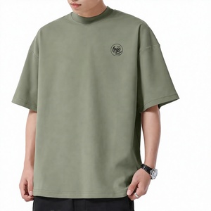 High Quality Custom Mens 280GSM Heavy Weight 100 Cotton Oversized Turtleneck <b>Collar</b> <b>T</b> <b>Shirt</b> Luxury Thick Drop Shoulder Blank Tee - Product Image 1