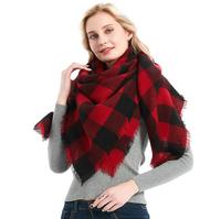 Thời Trang Mùa Thu Mùa Đông Lady Shawl Square Scarf Tua Cape Áo Ấm Len Lưới Khăn Choàng Đỏ Và Đen Kẻ Sọc Cho Phụ Nữ