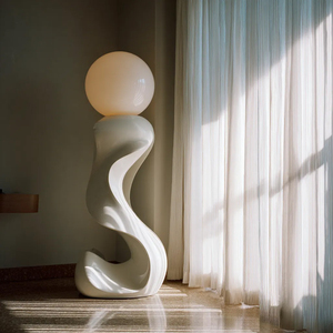 Lámpara de Pie Moderna con Base de Resina Blanca, Pantalla Redonda de Vidrio, Luz LED Blanca Fría, Tamaño Grande, Uso Residencial - Product Image 1