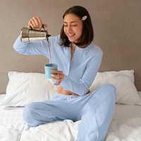 Ensemble de pyjama QINSI Pointelle 2 pièces pour la maison, pantalon long en tricot, chemise de nuit pour l'automne et le printemps, personnalisable