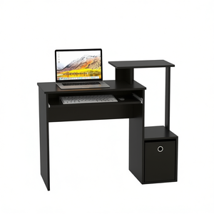 Bureau d'ordinateur avec plateau pour clavier extractible, design gain de place, bois MDF noir, mobilier de bureau à domicile - Product Image 1