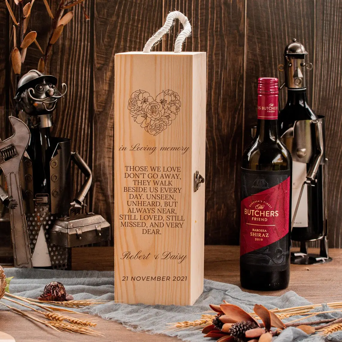 Großhandel Handmade Custom Logo Rotwein Einzel flasche Verpackungs box Holz Geschenk box Wein