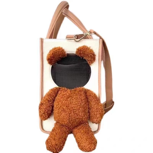 Bear <b>Plush</b> Pet Carrier Bag Head Out Design <b>Large</b> Capacity Shoulder Tote For Cats Small Dogs Cute Travel - Product Image 1