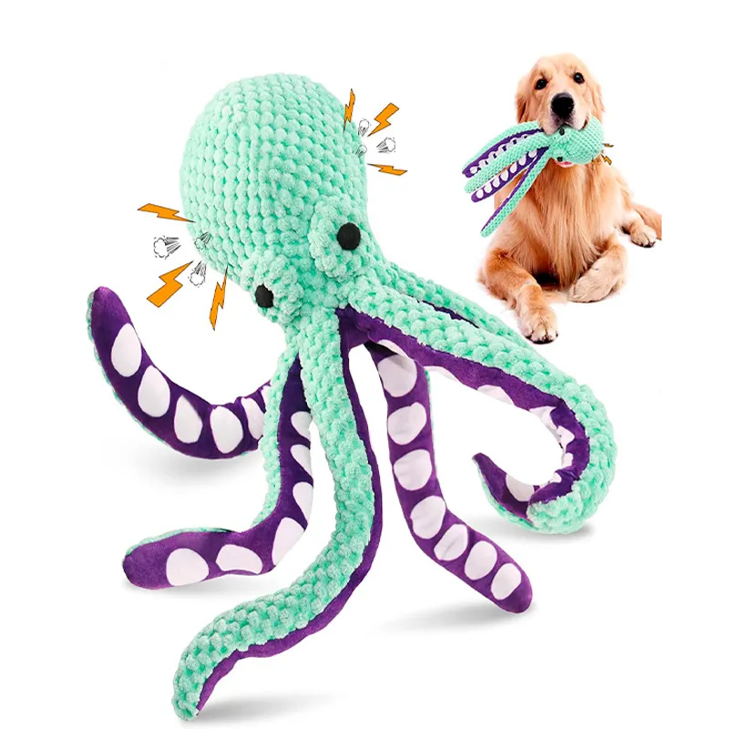 Sürdürülebilir ses hayvan çiğnemek gıcırtılı peluş oyuncak interaktif ahtapot Bite direnci oyuncak köpekler için dört mevsim mevcuttur