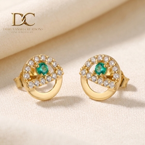 Pendientes de Oro Amarillo Sólido de 14 Quilates con Diamante Cultivado en Laboratorio y Esmeralda Colombiana Certificados por IGI para Mujer, Joyería de Corte Brillante Redondo - Product Image 4