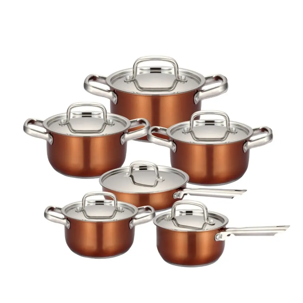 Set panci dan panci Stainless Steel anti lengket, Set peralatan masak induksi dengan tutup baja