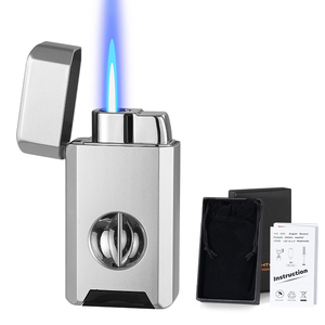 Encendedor de antorcha a prueba de viento todo en uno con cortador en V Jet Flames Encendedor de gas butano recargable para Vela, accesorios para cigarros de viaje - Product Image 4