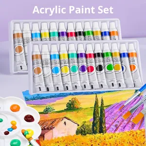 12ml DIY Peinture <span class=keywords><strong>Acrylique</strong></span> Set 12 Tube Souple Aquarelle <span class=keywords><strong>Gouache</strong></span> Couleurs EN71 Certifié pour Toile et Verre Peinture - Product Image 1