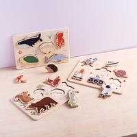 Mainan Kayu Edukatif Montessori untuk Bayi, Puzzle Kayu Besar untuk Balita, Set Puzzle Pasak Kayu, Mainan Edukasi Hewan, Luar Angkasa, dan Lautan