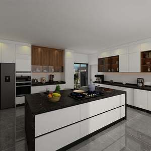 SANTOPOVA Modern Style Modular <b>Kitchen</b> <b>Island</b> Particleboard Carcase Quartz Countertop Built-in <b>Storage</b> <b>Kitchen</b> Cabinets - Product Image 1