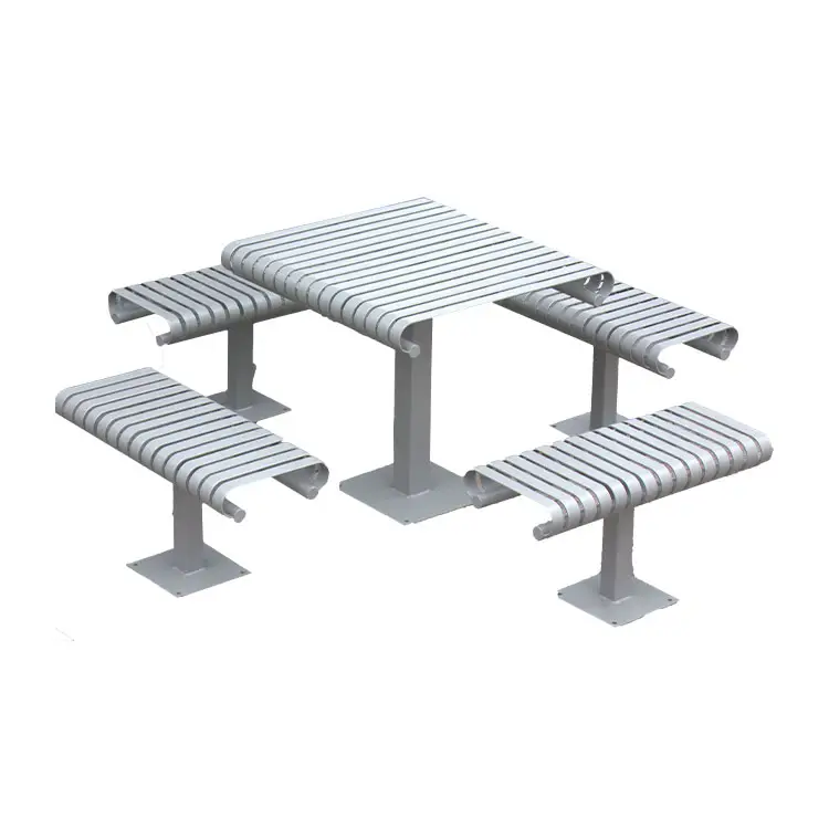 Outdoor-Garten Set Lattenrost Stahl Picknick tisch mit Sitz außerhalb Möbel Esstisch und Bank öffentlichen Terrasse Couch tisch