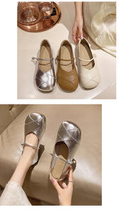 <span class=keywords><strong>Chaussures</strong></span> décontractées pour femmes, tendance, style rétro français à bout rond, beige, argent, marron, design ergonomique, qualité garantie - Product Image 5