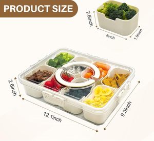Own Design Plastic Sealed <b>Divided</b> Serving Tray with Veggie Tray Lid & Handle-Kitchen Food Storage Single Tier Healthy - Product Image 4