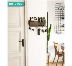 Entrada de madera Pasillo Sala de estar Llavero Decoración Organizador de llaves Estante Correo y colgador de llaves con gancho y sombrero Perchero - Product Image 3