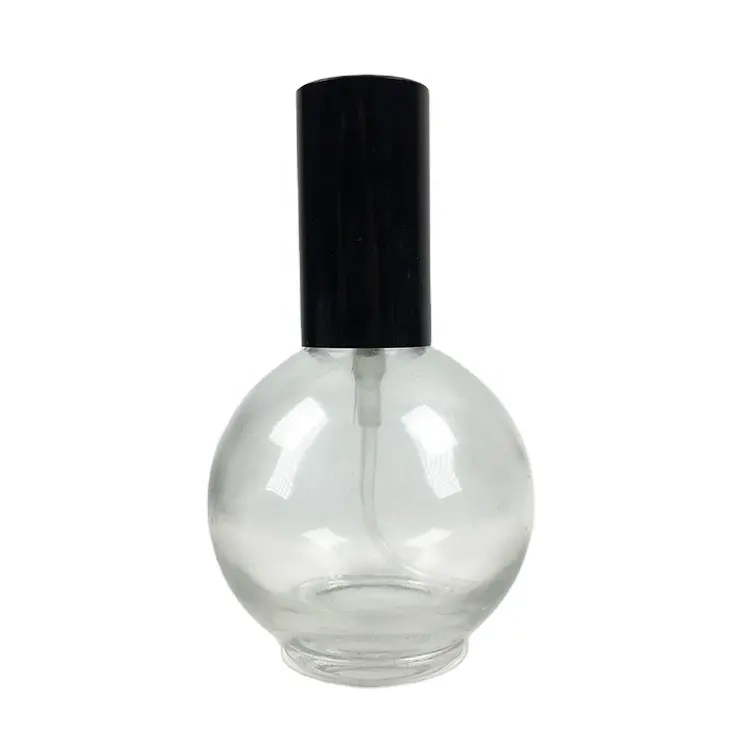 custom designer perfumes bottle ball shape 75ml refillable wholesale glass essential oil perfume bottles 75 ml with black cap
