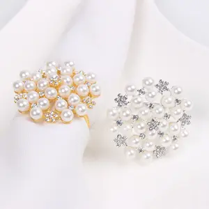 Cincin Serbet Macrame Emas Persegi Berlian Imitasi Mutiara Manik-manik untuk Jamuan Pernikahan