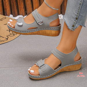 Nuevas Sandalias Casuales de Plataforma con Cuña para Mujer, Talla Grande, Primavera/Otoño Verano, con Punta Abierta, Cierre de Velcro, Parte Superior de PU - Product Image 6