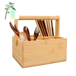 Organizador de cubiertos de bambú con compartimentos y asa para almacenamiento en la encimera de la cocina, caja ecológica para escritorio - Product Image 1