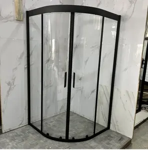 黑色铝框扇形圆形滑动玻璃淋浴间外壳转角浴室钢化玻璃淋浴房小屋