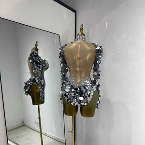 Costume da donna sexy Kpop con paillettes, strass, rete trasparente in vita, tuta intera per bar, GOGO, <span class=keywords><strong>DJ</strong></span> - Product Image 4