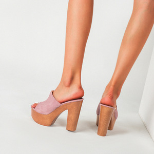 Sandales compensées JiaoShangMi à bout ouvert en faux daim avec semelle en bois, plateforme, à enfiler, pour l'été, rehaussantes - Product Image 3