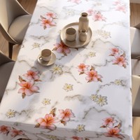 Nappe Imprimée en PVC Imperméable Dorée, Facile à Nettoyer, en Vinyle Transparent, Housse de Table pour la Maison, la Cuisine et les Restaurants