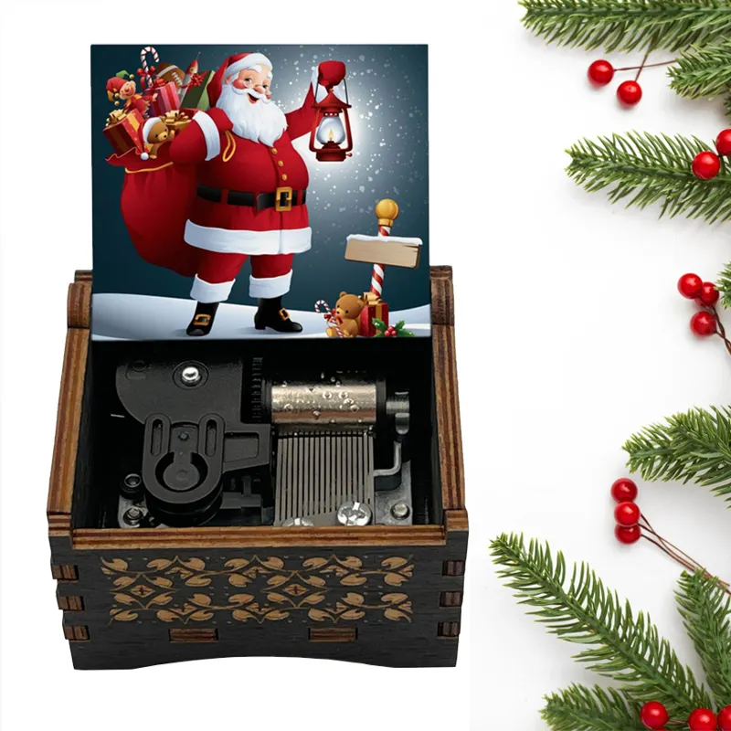 Christmas Wooden Music Box, Mechanism We Wish You A Merry Christmas Musical Box, Home Office Decoration 2